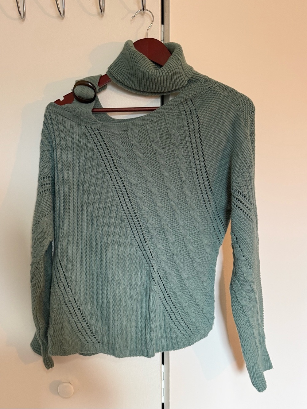 Turtleneck Cable Knit Sweater in Sage Green